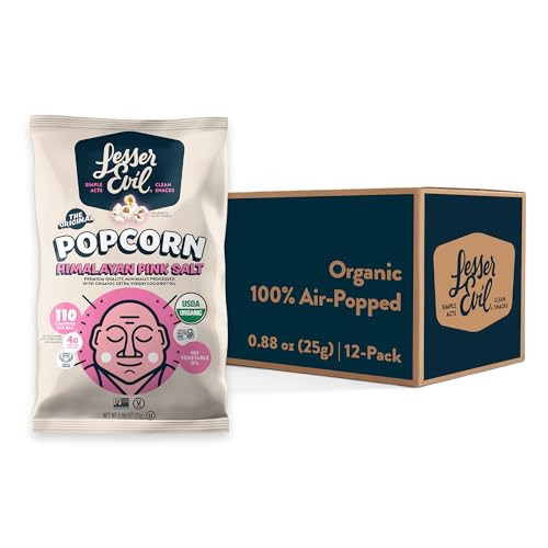 LesserEvil Himalayan Pink Salt Organic Popcorn, Premium Quality, Minimally Processed, No Vegetable Oil, 0.46 Oz, Pack of 24 | Amazon (US)