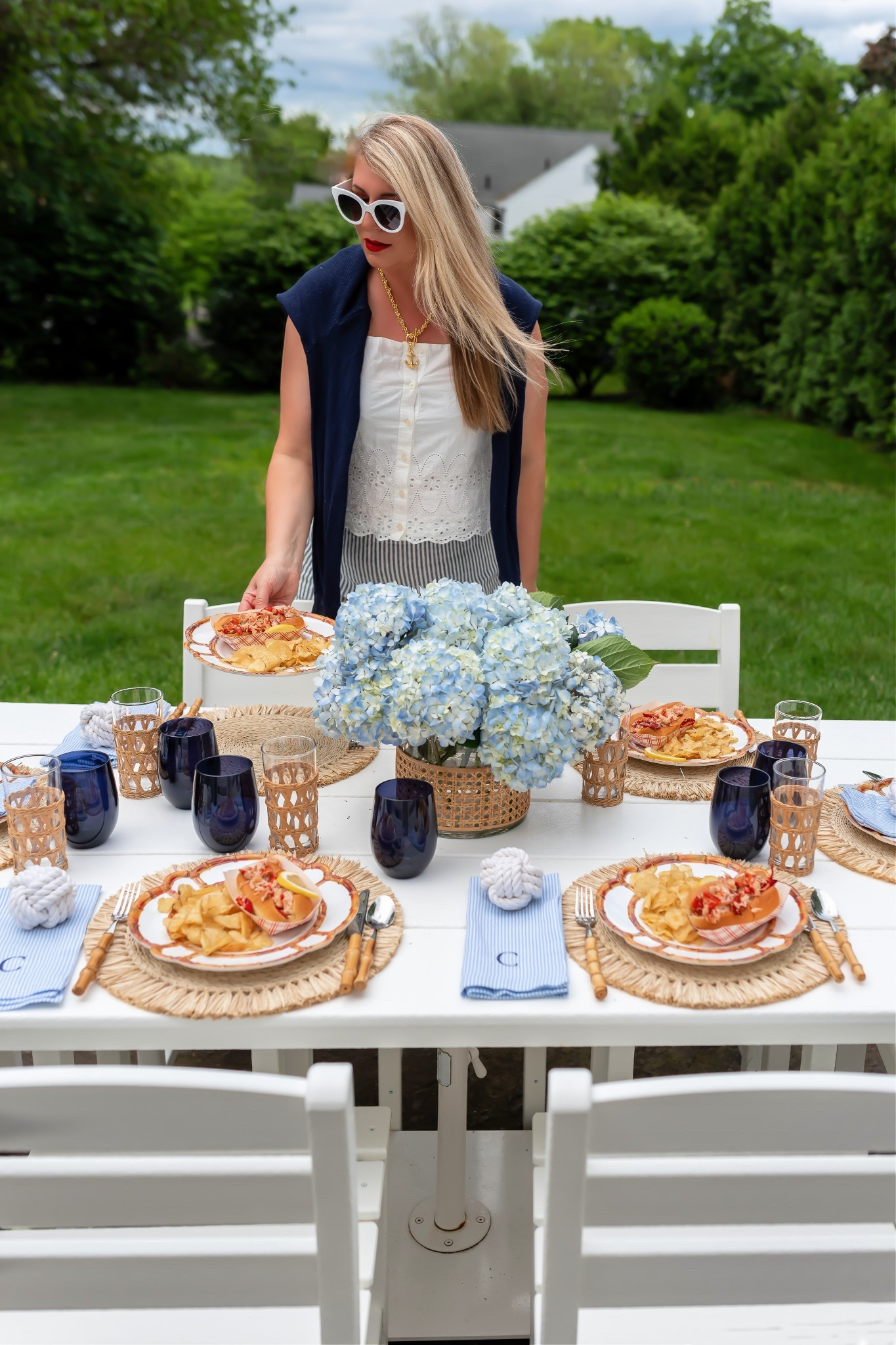 So ready for summer in this eyelet cotton tank top, anchor necklace, flag sweater, blue striped linen pants, & summer tabletop favorites

#LTKOver40 #LTKSaleAlert #LTKHome