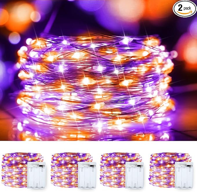 Halloween Fairy Lights Purple&Orange, 400LED Copper String Lights Waterproof Gothic Twinkle Light... | Amazon (US)