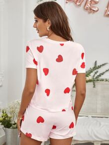 SweetSlumber Heart Print Tee & Shorts Pajama Set | SHEIN