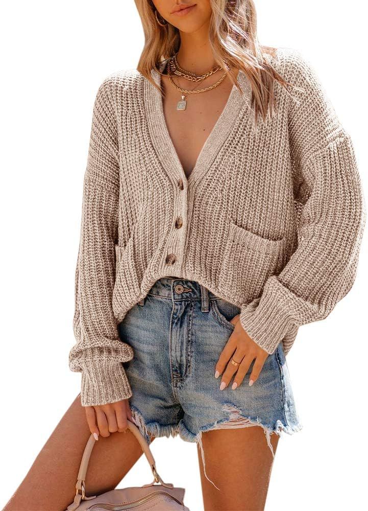 YONYWA Womens Long Sleeve Cardigan Sweaters Button Down Casual Loose Cute Knit Sweater with Pocke... | Amazon (US)