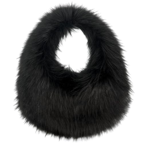 MZE JPLAN Faux Fur Hobo Bag for Women Large Shoulder Bag Cute Fluffy Tote Bag Plush Handbag Y2K Furry Purse (Black) | Amazon (US)