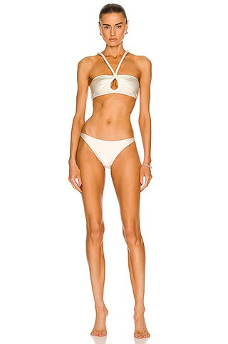 ADRIANA DEGREAS Solid Keyhole Bikini With Straps in Ivory | FWRD 