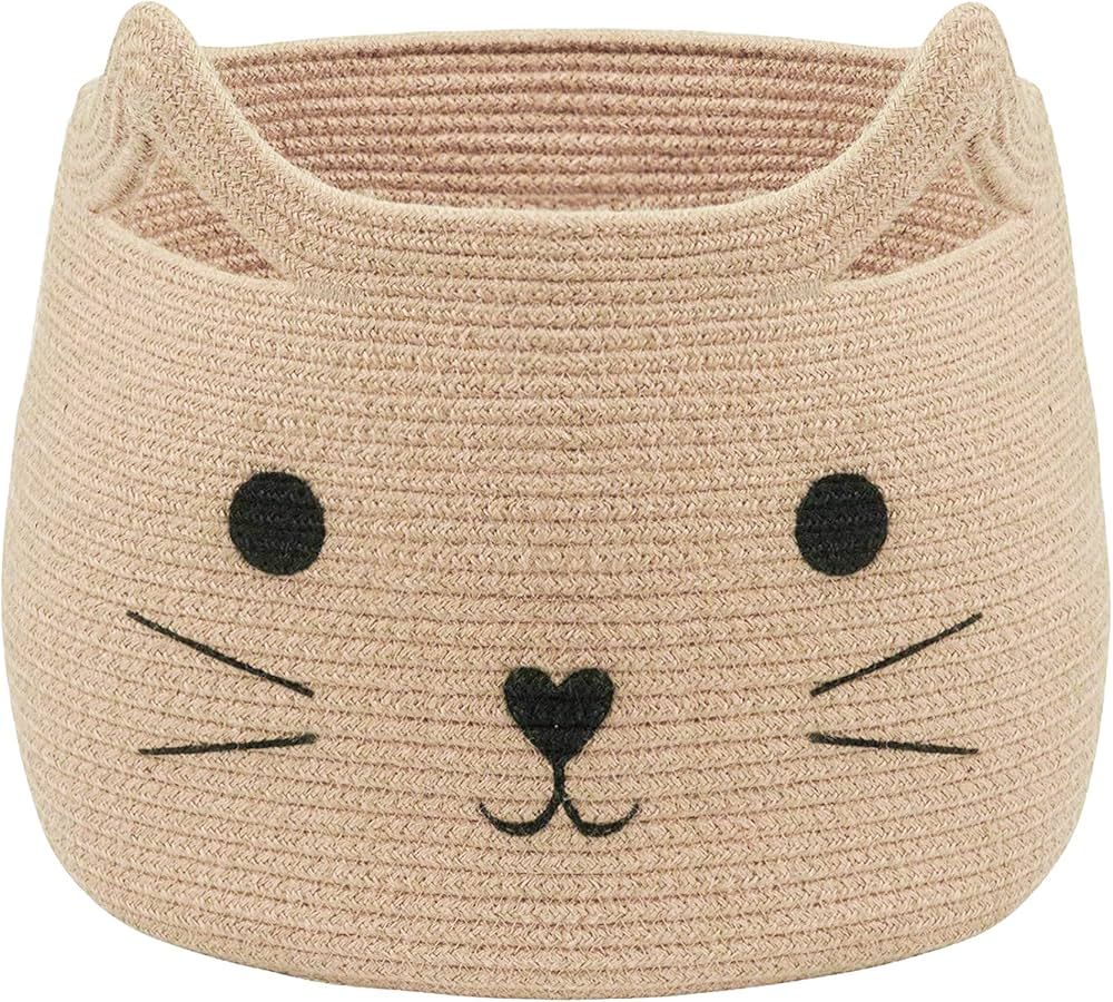 VK VK·LIVING Animal Baskets Large Woven Cotton Rope Storage Basket with Cute Cat Design Animal L... | Amazon (US)