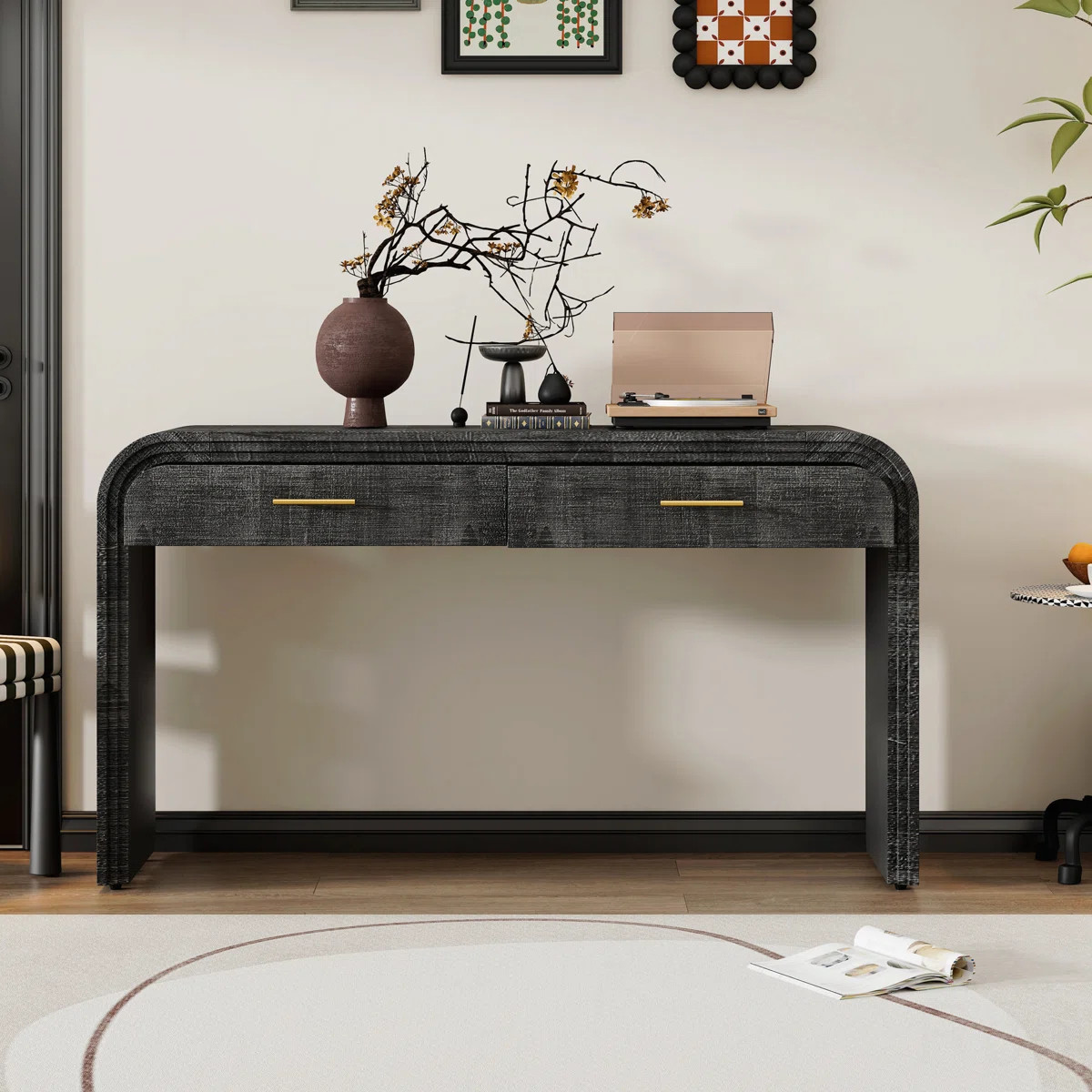 Retro Console Table with 2 Drawers (Antique Black) | Wayfair North America