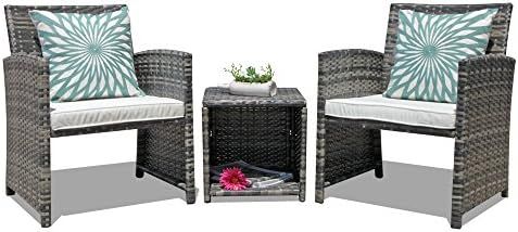 OC Orange-Casual 3-Piece Outdoor Wicker Bistro Patio Furniture Set Cushioned Chair Conversation S... | Amazon (US)