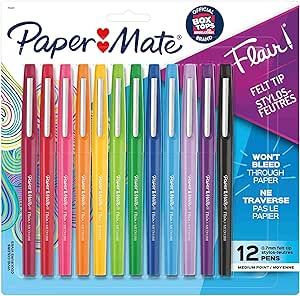 Paper Mate Flair Felt Tip Pens, Medium Point (0.7mm), Assorted Colors, 12 Count | Amazon (US)