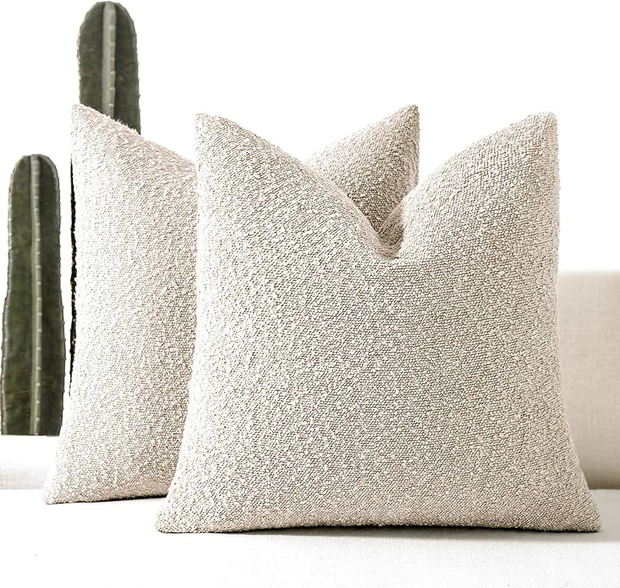 Boucle Decorative Throw Pillow Covers for Couch Set of 2, 18x18 inches, Beige | Amazon (US)