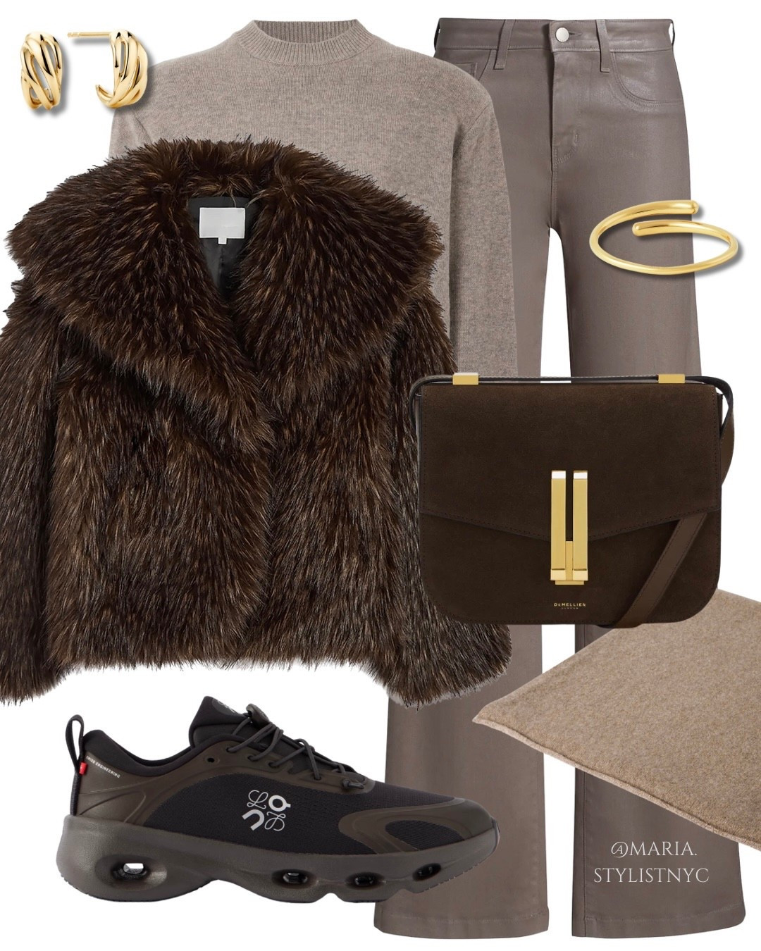 Brown Faux Fur Jacket + Taupe Sweater + Taupe Jeans + Brown Sneakers 👟  

#LTKShoeCrush #LTKStyleTip #LTKSeasonal