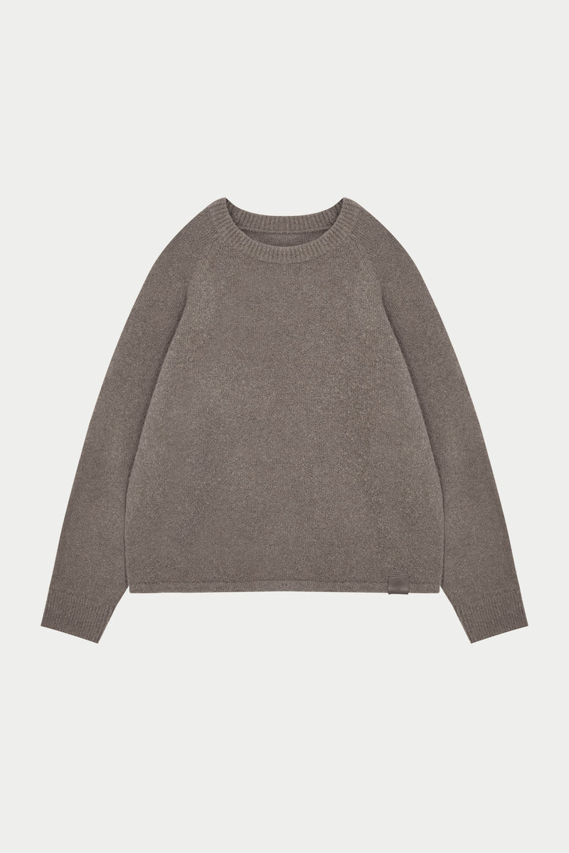 BOUCLE KNIT RAGLAN CREW - BROWN | The Couture Club
