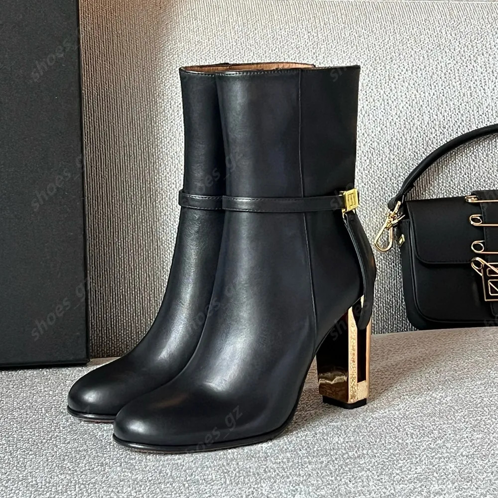 top quality Genuine leather high-heeled Ankle Boots designer block Heel buckle decoration boots w... | DHGate