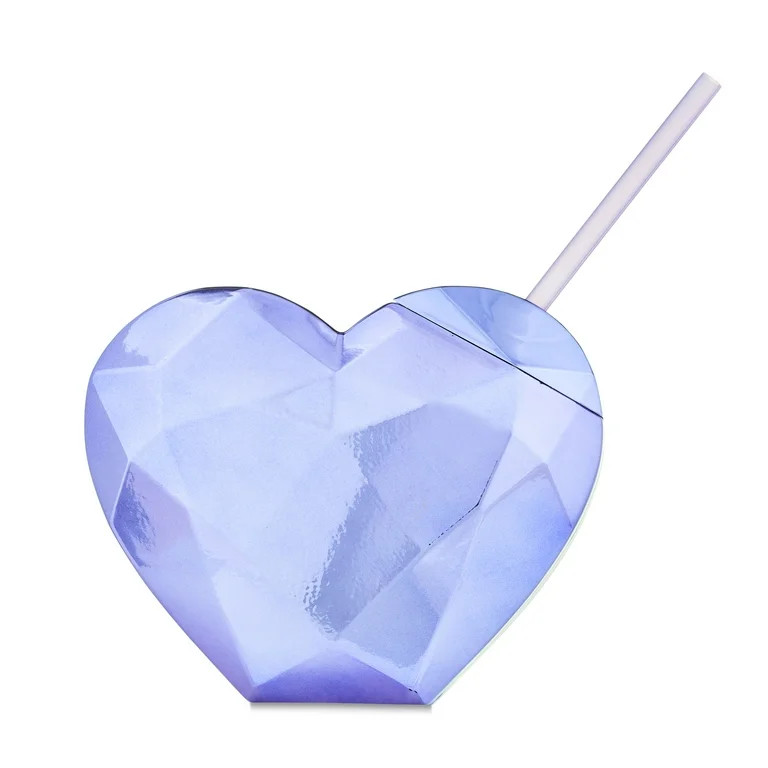 Valentine's Day Purple Faceted Heart Tumbler with Straw, 22 oz, by Way To Celebrate | Walmart (US)