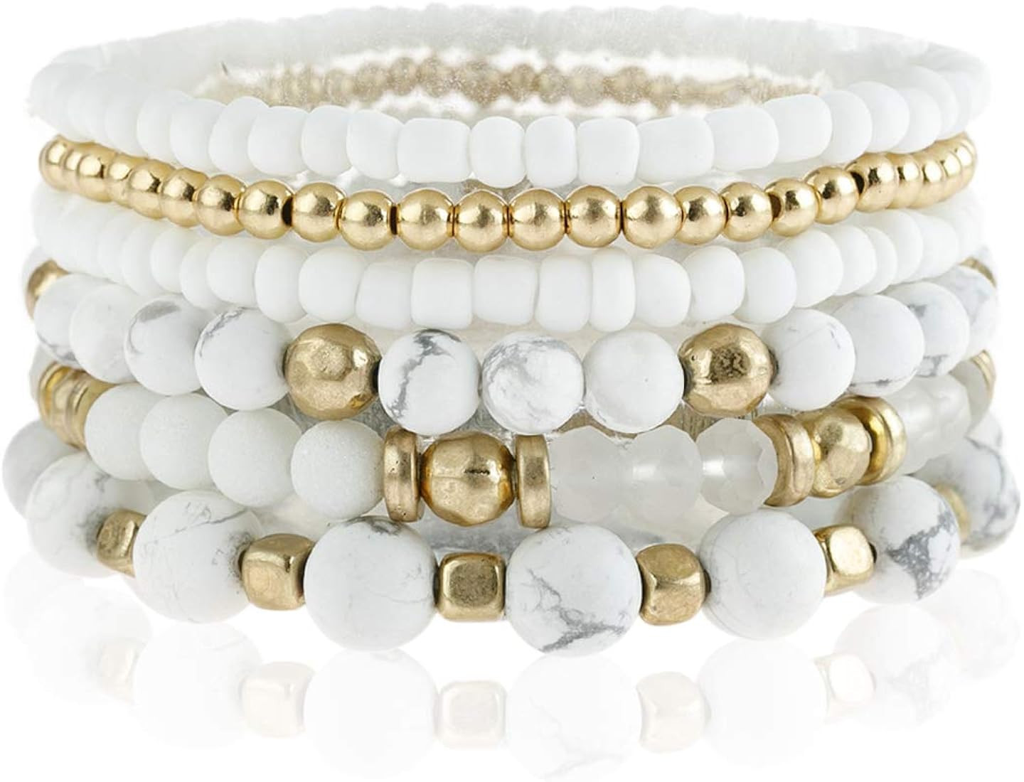 Bohemian Natural Stone Beaded Multi Layer Stacking Statement Bracelets - Sparkly Crystal, Wood, Tass | Amazon (US)