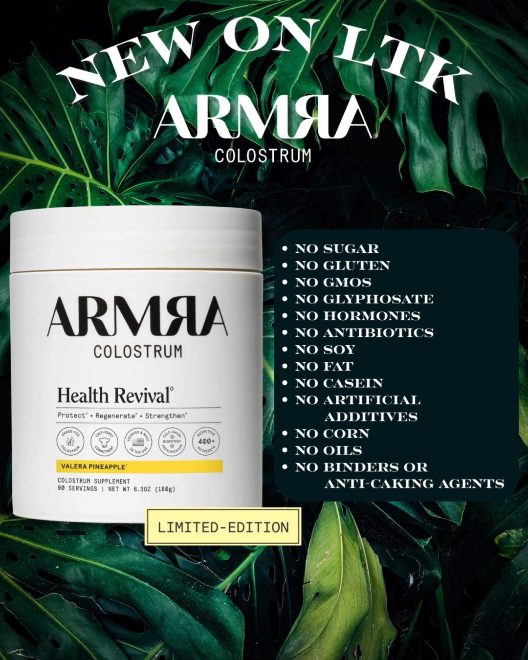 GOOD NEWS! You can now purchase Arma Colostrum from your favorite creators on LTK! Their Valera Pineapple flavor is only here for a limited time - so make sure to get it while you can! This NO list of ingredients never included is unreal! I can't wait to get my hands on some for myself 🍍 

health wellness supplement tropical flavor  

 #LTKHome #LTKBeauty #LTKTravel