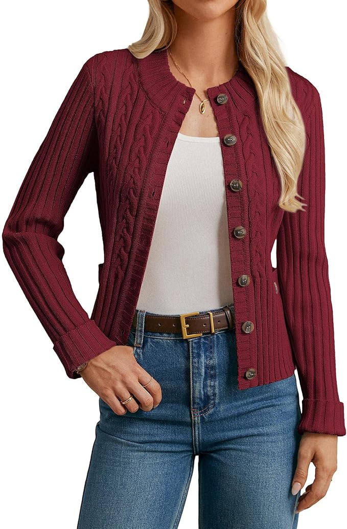 GRACE KARIN Women Button Up Cable Knit Sweater, Cropped Cardigan Sweaters, Chunky Fall Winter Clo... | Amazon (US)