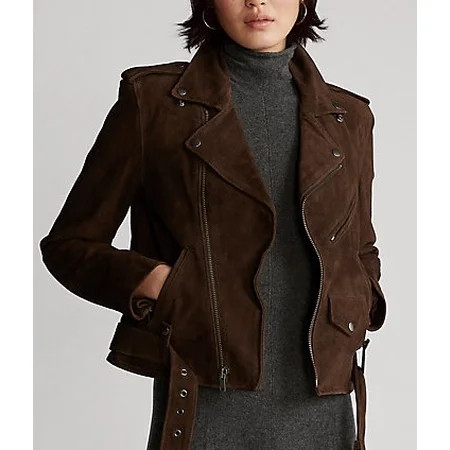 Polo Ralph Lauren SQUIRE BROWN Women's Suede Moto Jacket, US X-Small | Walmart (US)