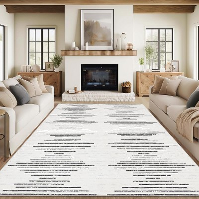 10x13 Washable Striped Rug, Minimalist Soft Carpet for Bedroom, Living Room, Office, Nursery, Neutral Beige | Target