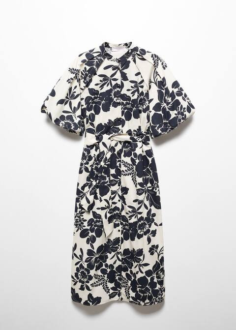 Floral puffed sleeves dress -  Women | Mango USA | MANGO (US)