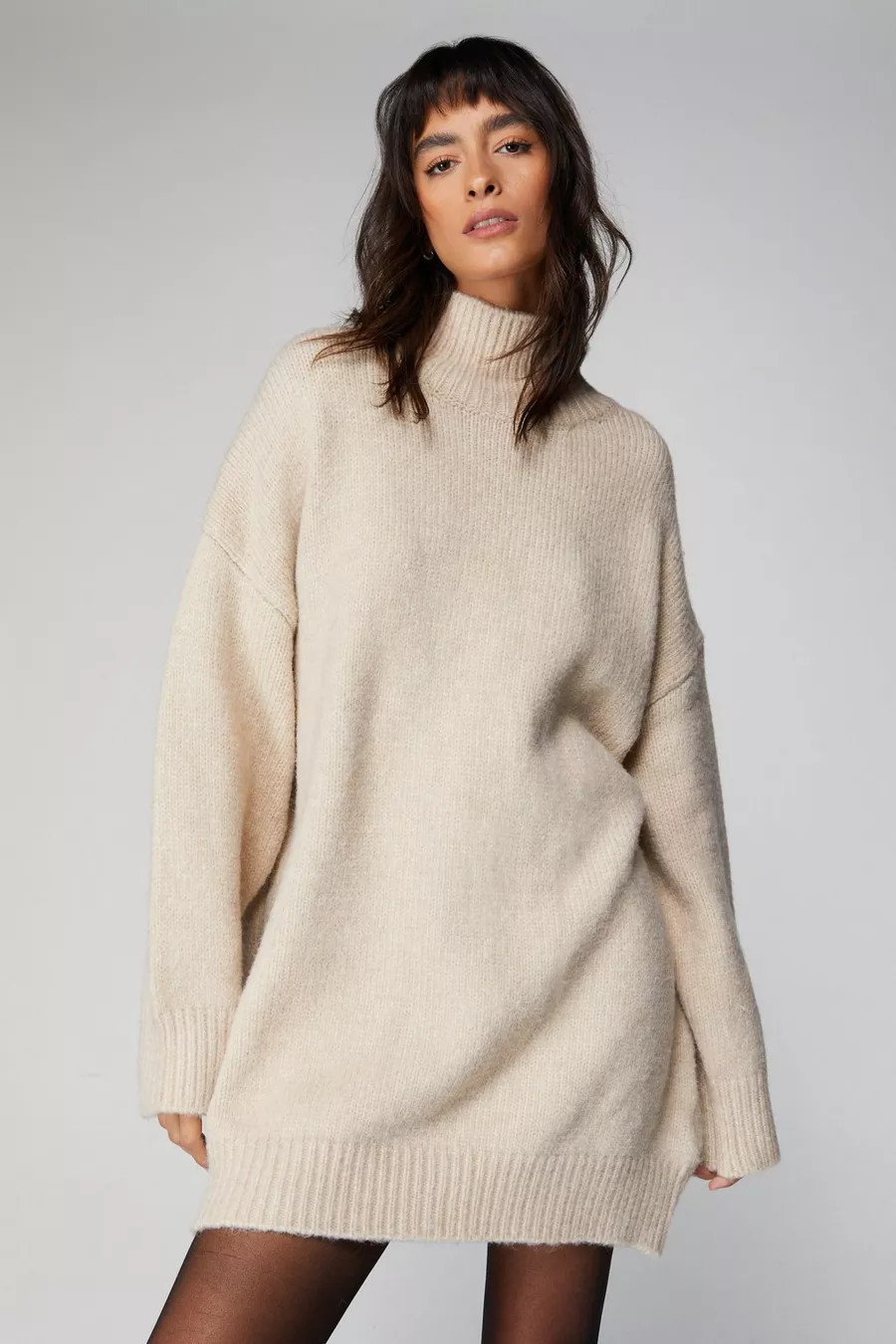 Brushed Knit Oversized Turtleneck Sweater Dress | Nasty Gal US