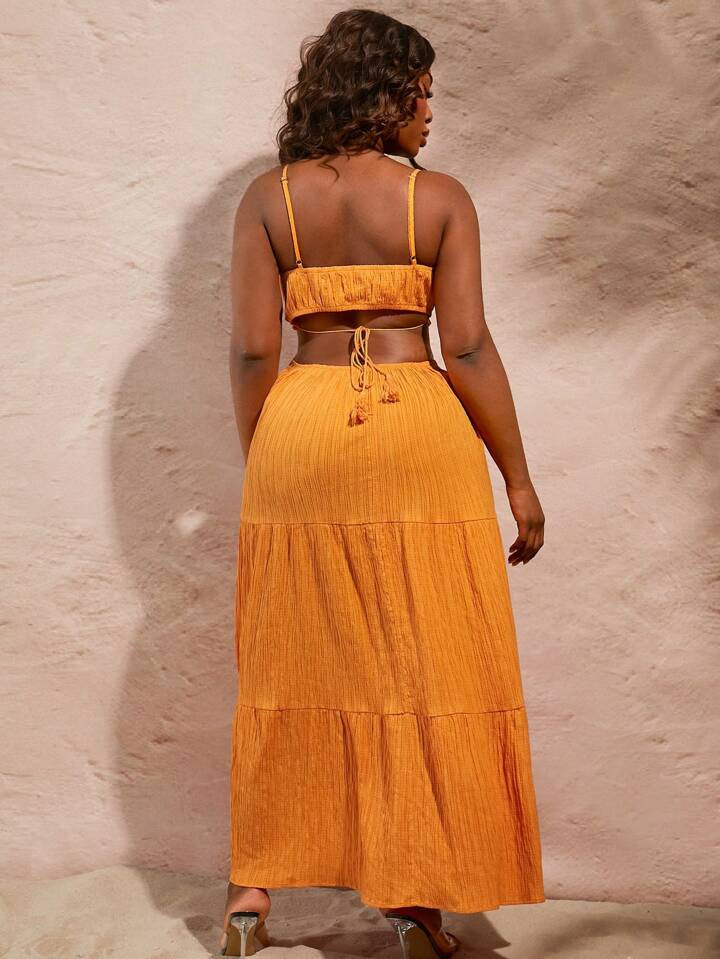 SHEIN SXY Plus Size Summer Minimalist Solid Color Textured Slip Dress | SHEIN