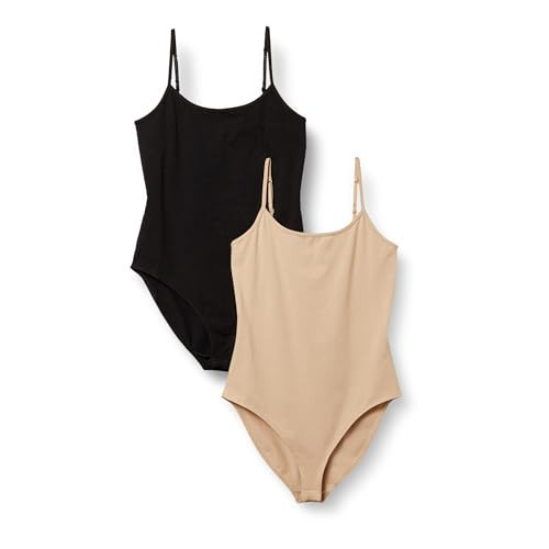 Amazon Essentials Women's Slim-Fit Cami Bodysuit, Pack of 2, Black/Light Camel, X-Small | Amazon (US)