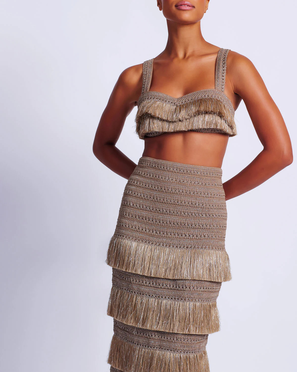 Metallic Fringe Maxi Skirt | PatBO