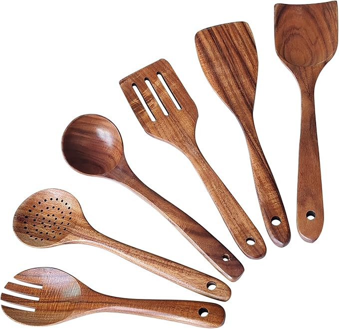 Wooden Spoons for Cooking 6 Piece, Natural Kitchen Utensils Spatula, Smooth Finish Wooden Cooking... | Amazon (US)