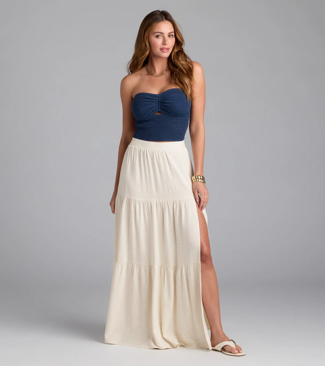 Coastal Breeze Linen High Slit Maxi Skirt | Windsor Stores