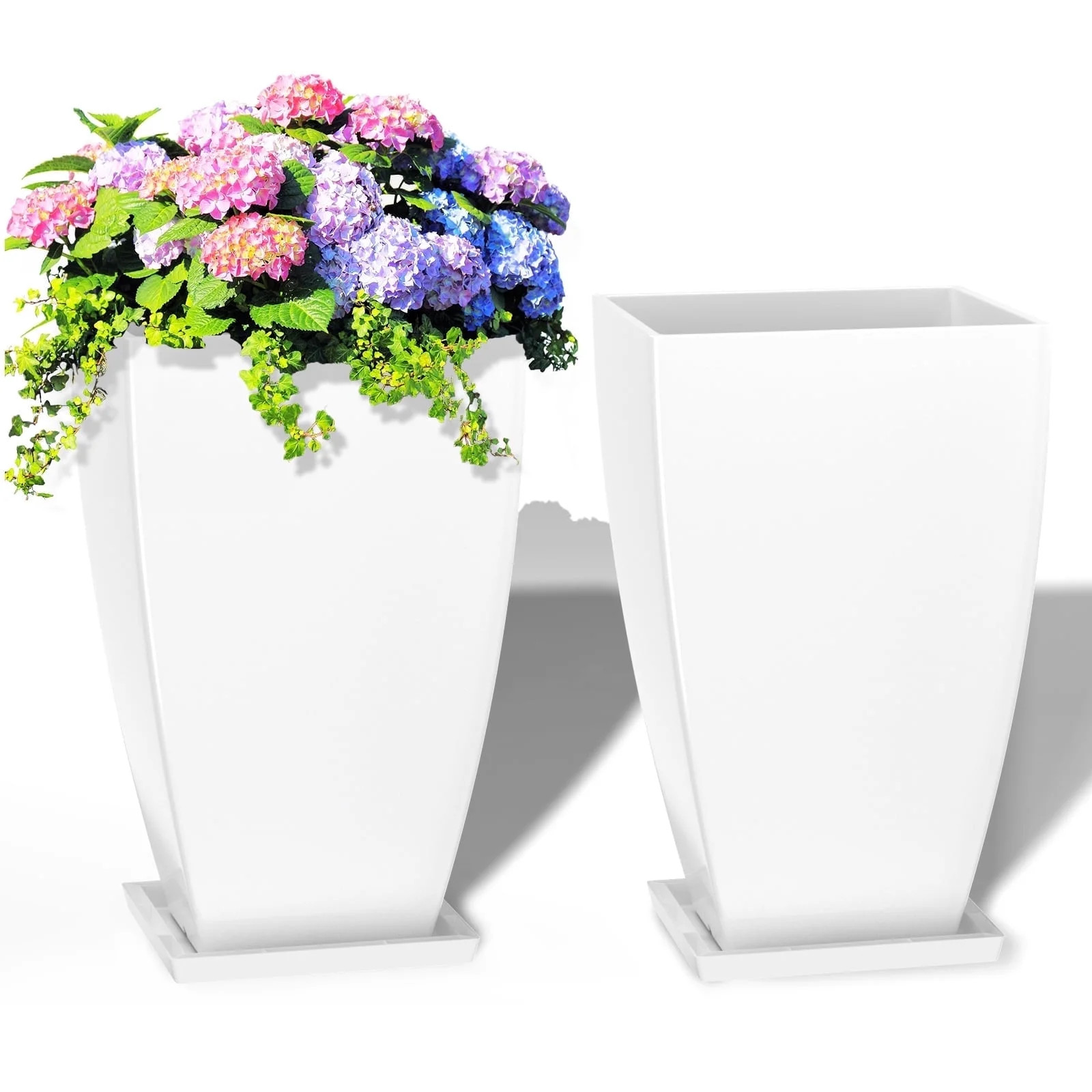FIASON 2 Pack 21 Inch White Tall Outdoor Large Square-mouthed Planter with Curved Edges,Front Por... | Walmart (US)