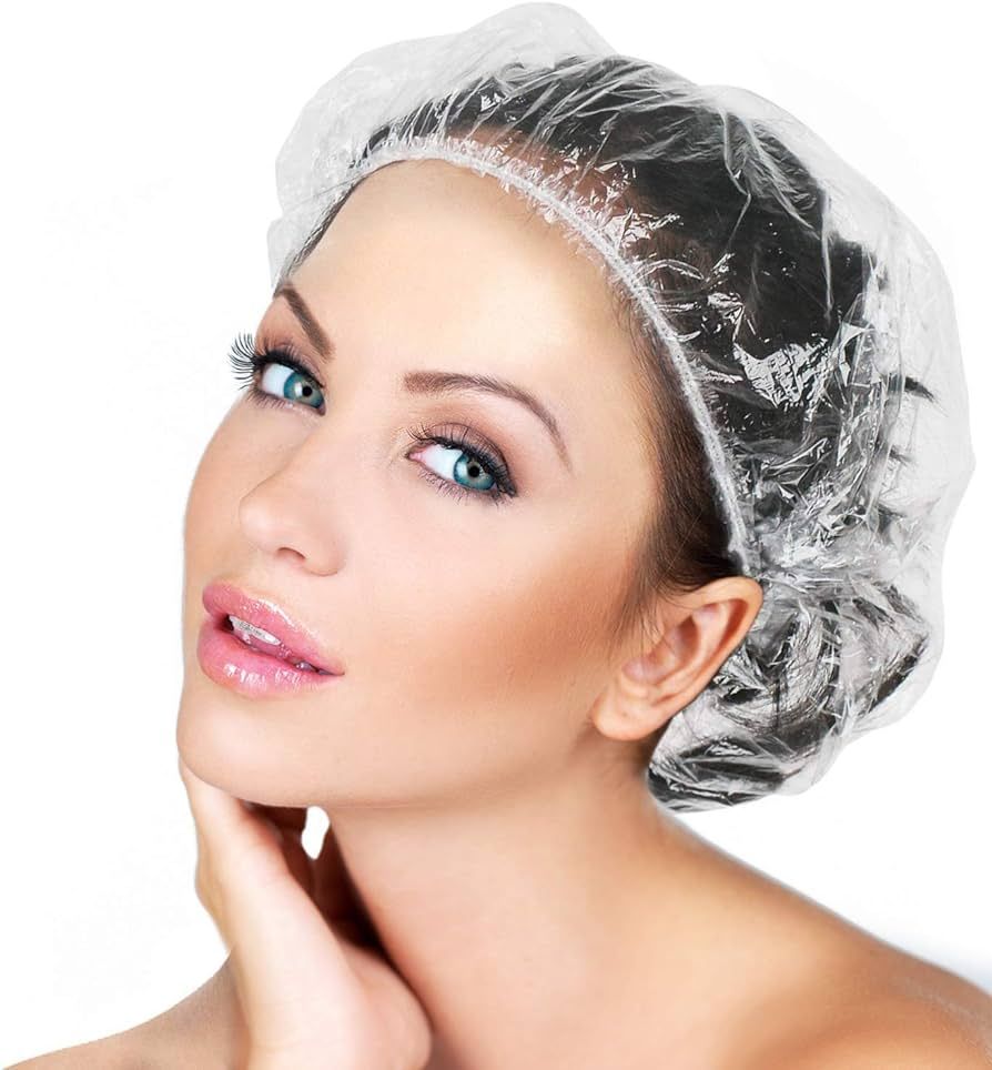 50PCS Disposable Shower Caps, Plastic Clear Thickening and Thick Waterproof Caps for Hair Treatme... | Amazon (US)