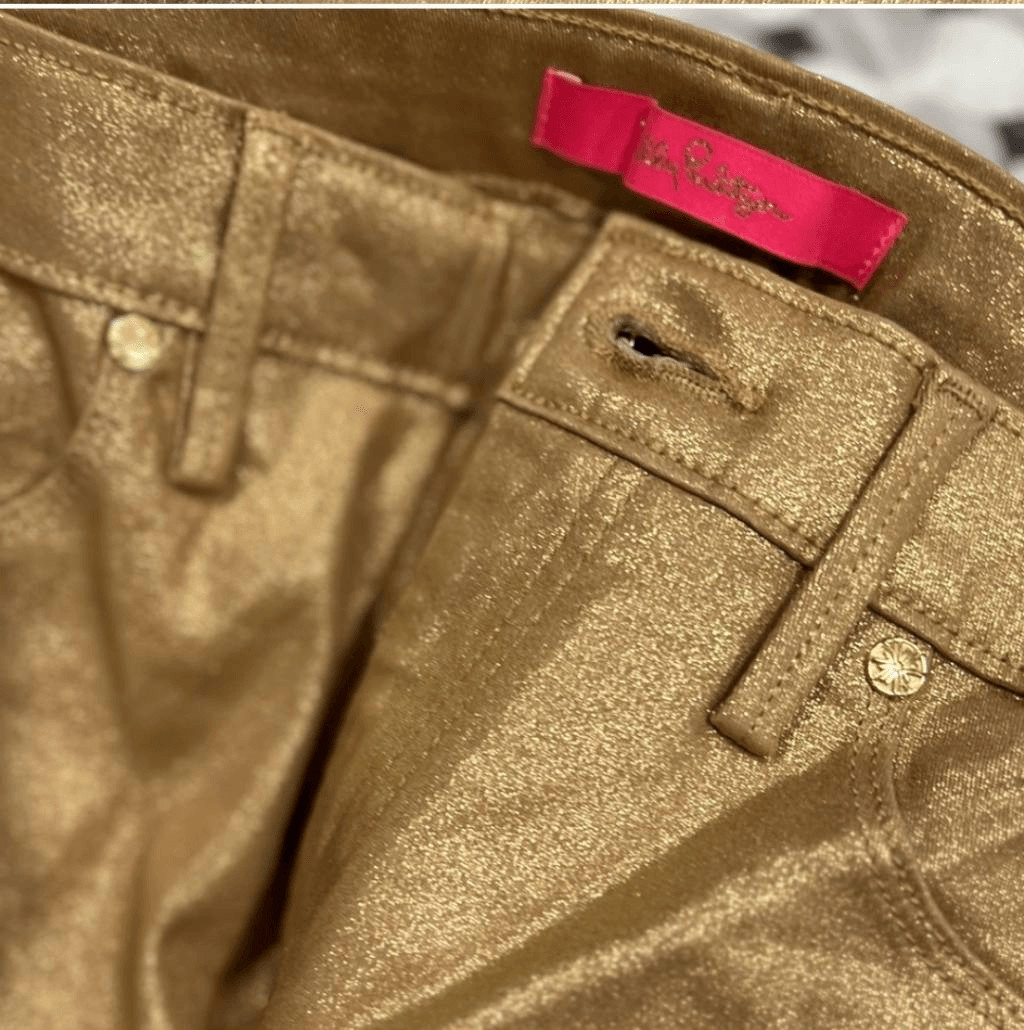 Lilly Pulitzer NWOT Womens  Gold Worth Skinny Mini Gold Metallic Jeans Size 8Ne | eBay US