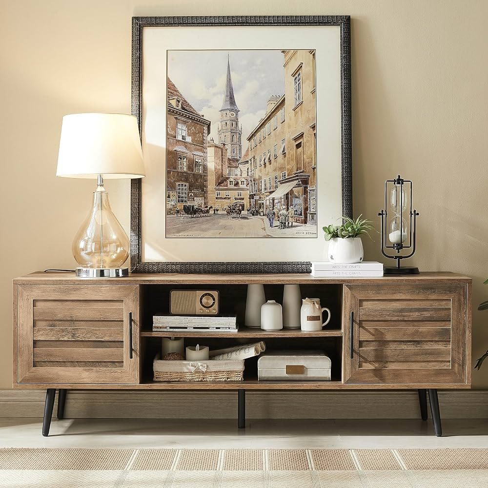 EDYO LIVING 65" Mid Century Modern TV Stand, Wood TV Stand with Storage Cabinet and Open Shelf fo... | Amazon (US)