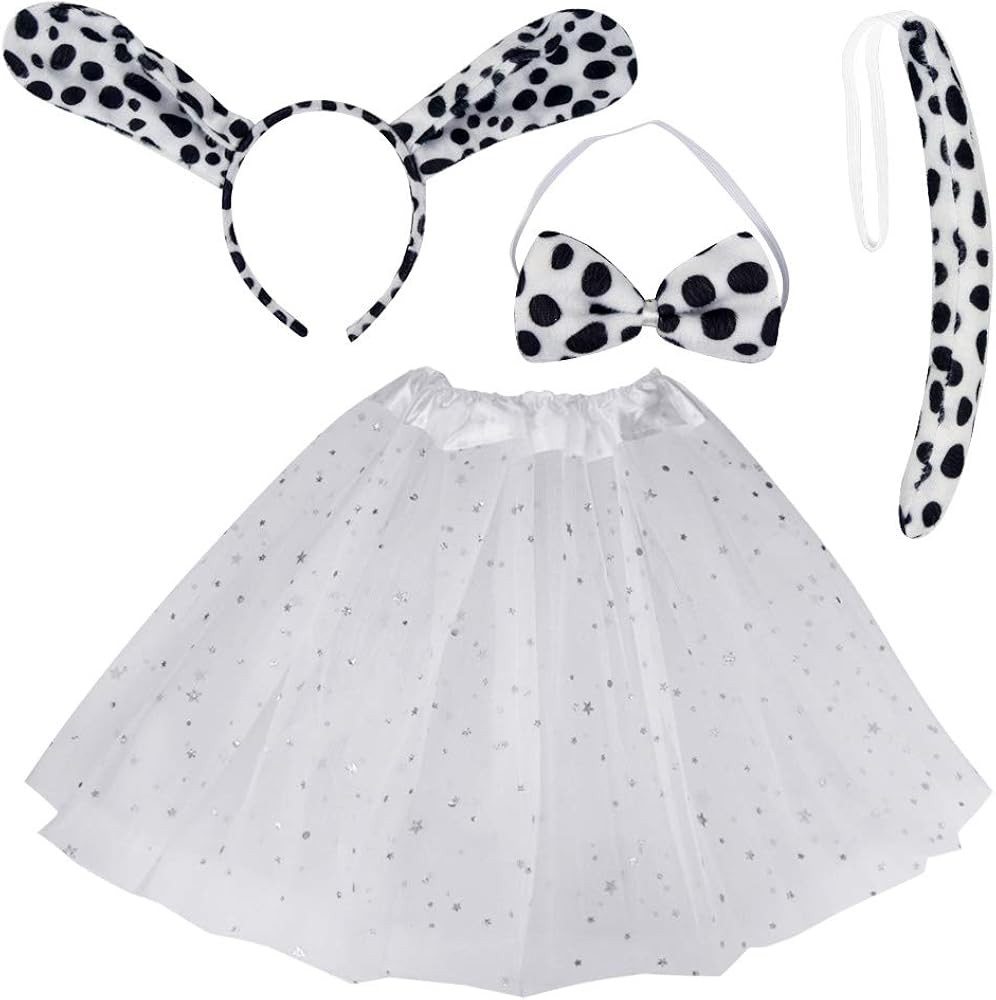 Dxhycc Dalmatian Costume Set Dog Ears Headband Bowtie Tail Tutu for Kids Girls Boys Halloween Cos... | Amazon (US)