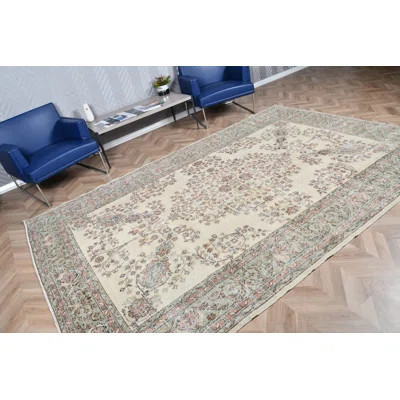Vintage Turkish Area Rug With Elegant Floral Design In Soft Ivory And Sage Tones For Luxurious Home Decor | Wayfair North America