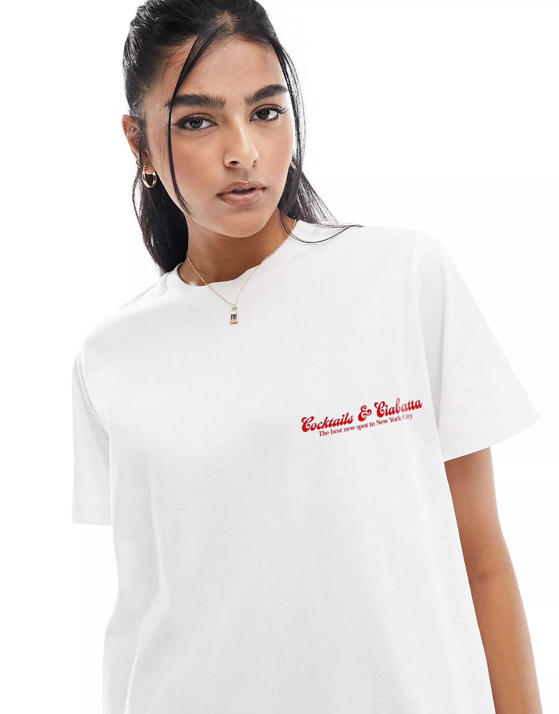 ASOS DESIGN boyfriend fit t-shirt with cocktails and ciabatta graphic in white | ASOS | ASOS (Global)