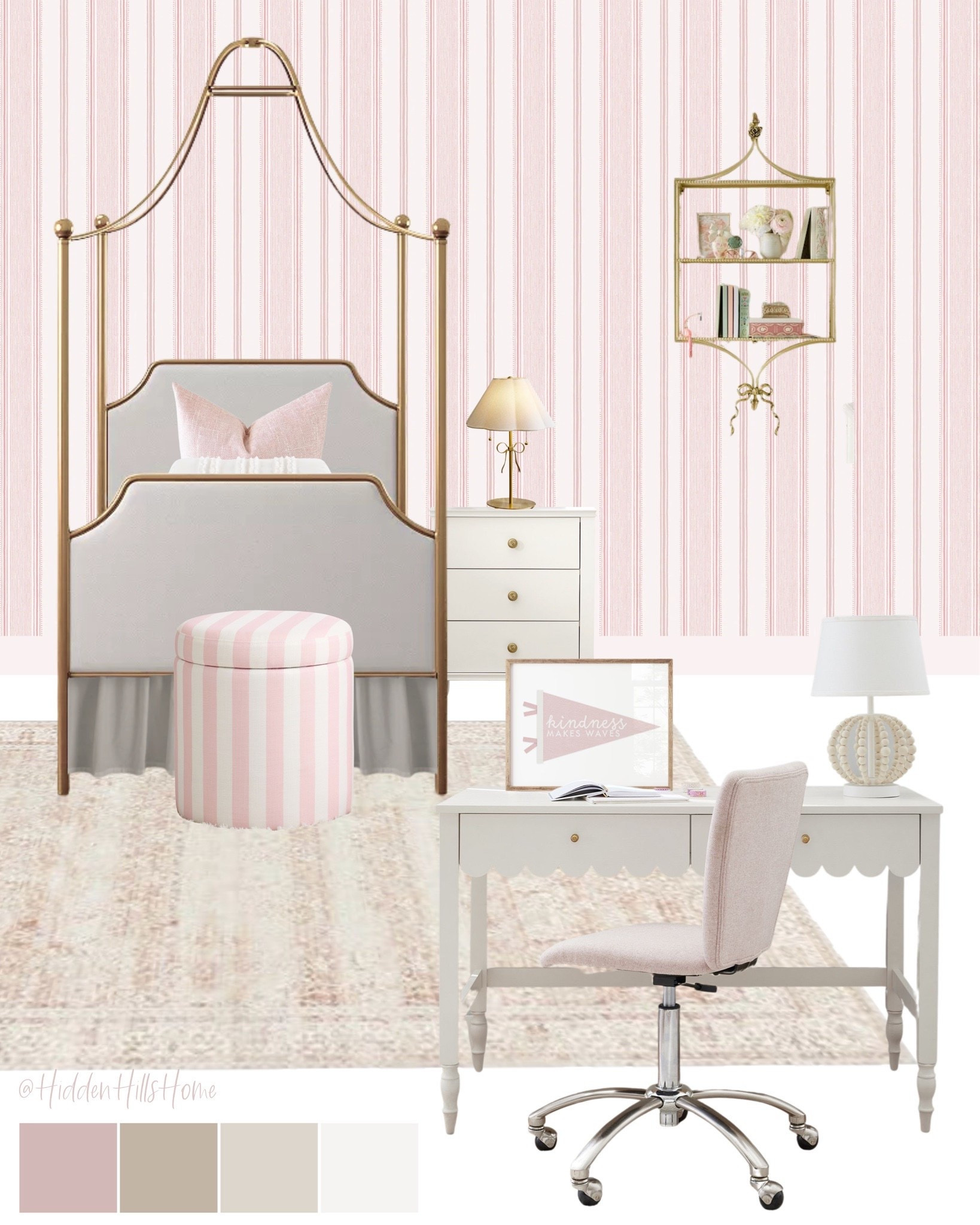 Cute girls room decor mood board, girls bedroom design, girls room ideas, pink girls room, nightstands, desk, bedroom rug #girlsroom

#LTKHome #LTKSaleAlert #LTKKids