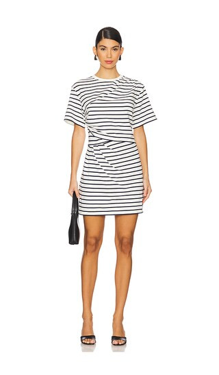 Zeus Short Sleeve Draped T-shirt Dress in Midnight Stripe | Revolve Clothing (Global)