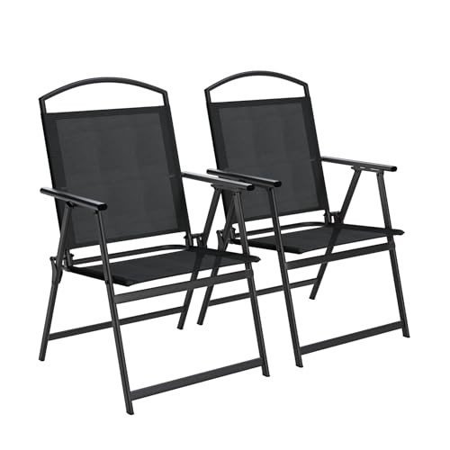 SWITTE Folding Patio Chairs Set of 2, Outdoor Dining Chairs with Armrests, Breathable Textilene & Steel Frame for Lawn, Garden, Yard or Poolside - Black | Amazon (US)