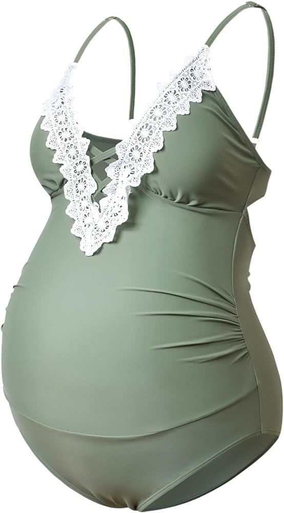Bhome Maternity Lace Swimsuits One Piece Bikini Pregnancy Swimwear Bathing Suit | Amazon (US)
