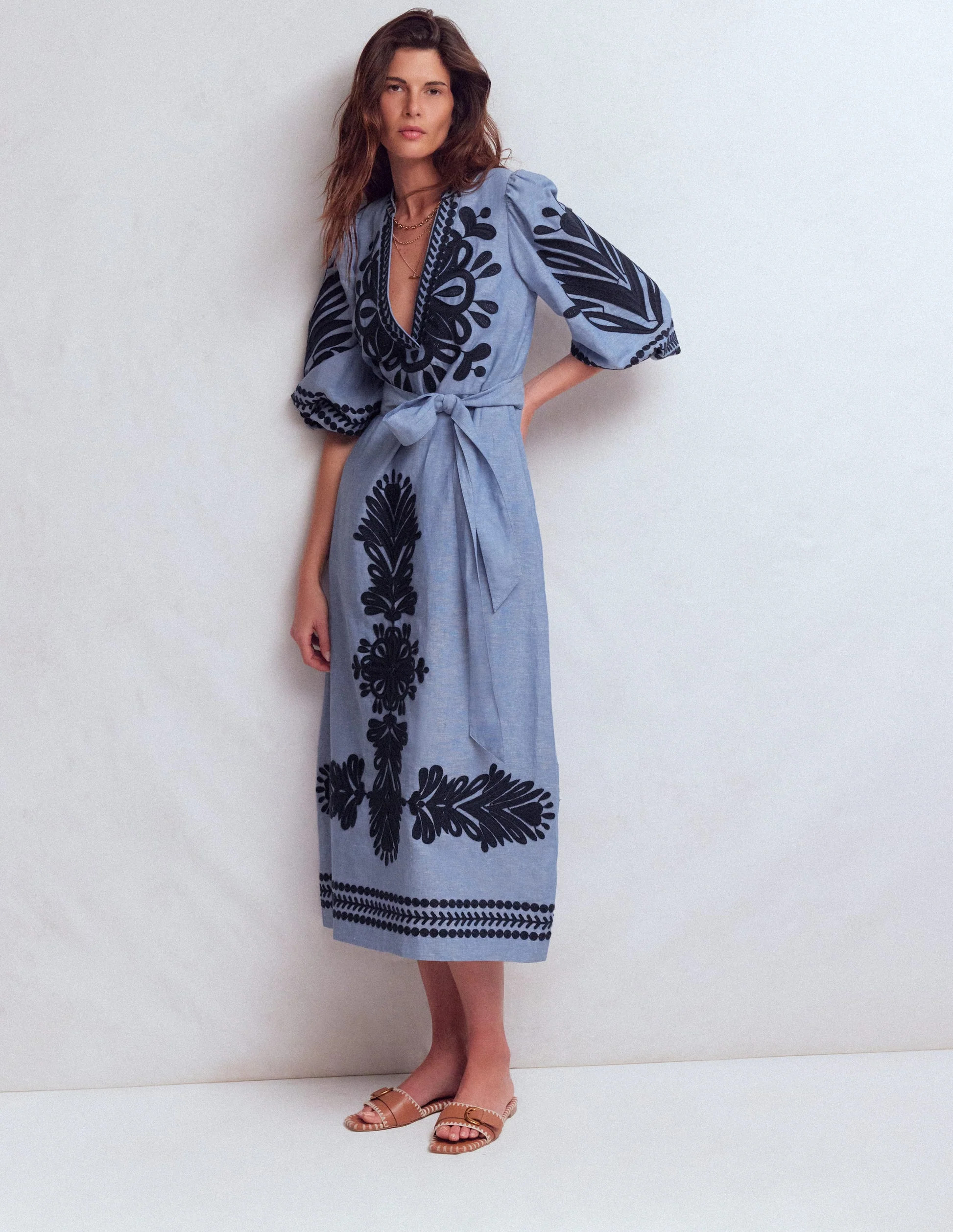 Octavia Linen Blend Dress-Yellow Blossom Elegance | Boden (US)