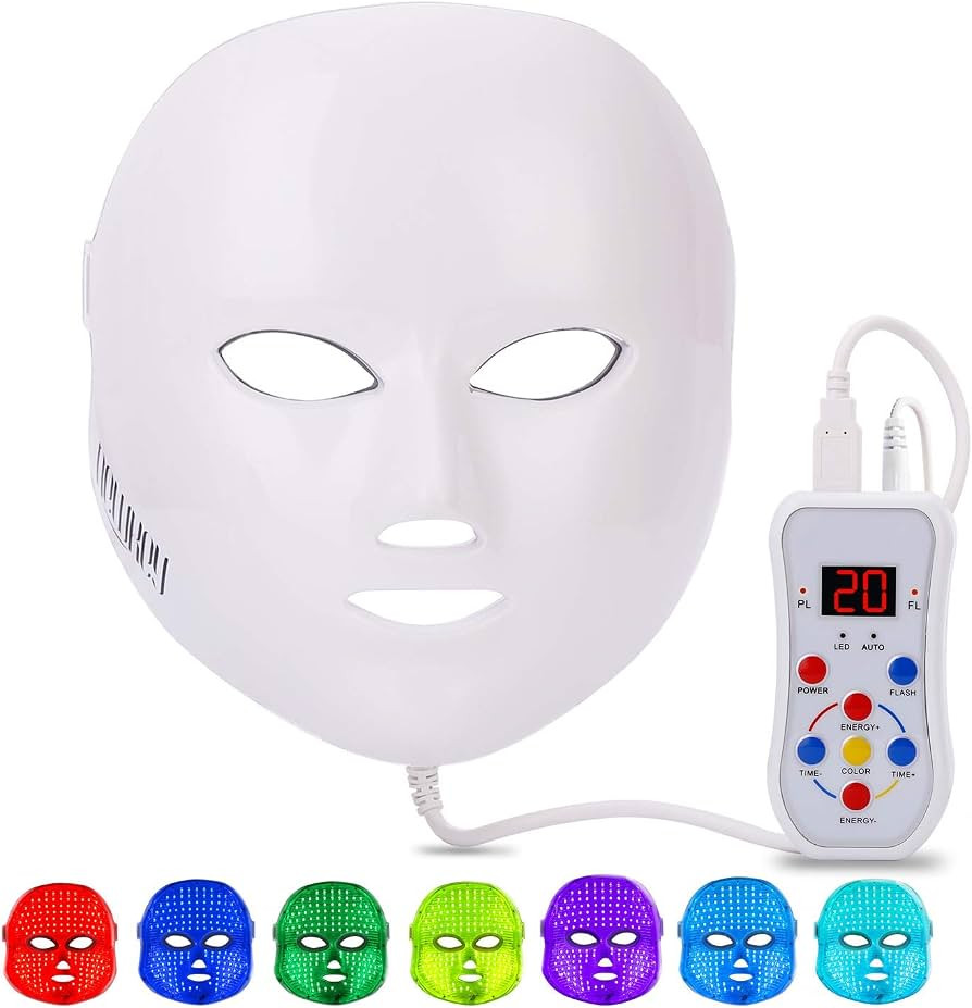NEWKEY Led Face Mask Light Therapy, 7 Led Light Therapy Facial Skin Care Mask - Blue & Red Light ... | Amazon (US)