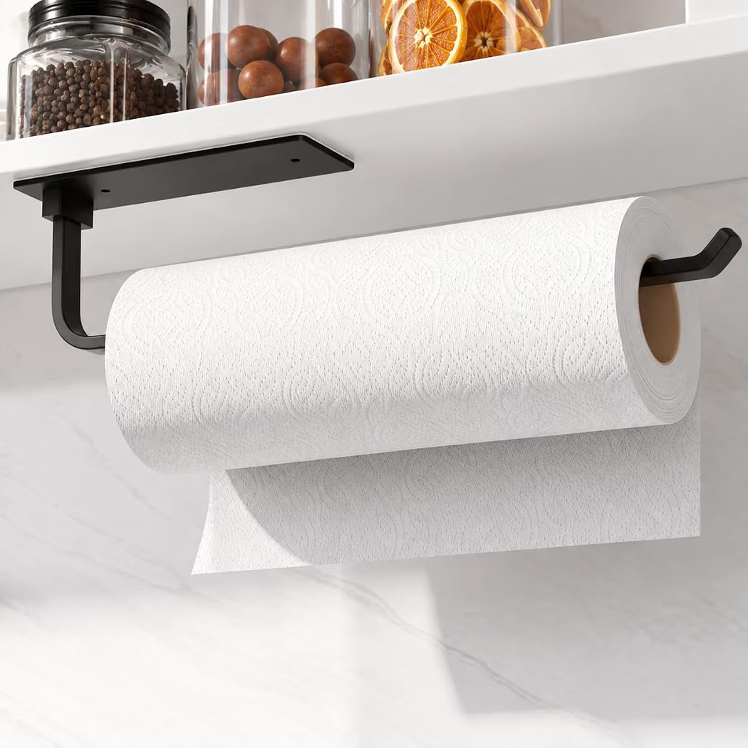 Paper Towel Holder Under Cabinet, Self-Adhesive or Drilling, Matte Black | Amazon (US)