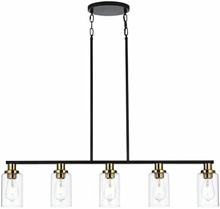 KPIOK Island Light for Kitchen, 5-Light Dining Room Light Fixture with Clear Glass Shade, Matte B... | Amazon (US)