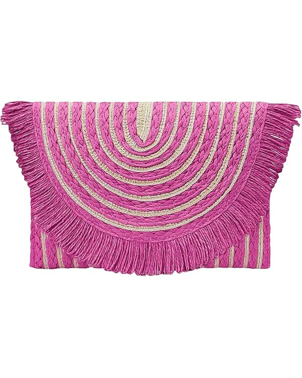 Verdusa Women's Fringe Straw Clutch Handbags Envelope Woven Summer Beach Bags | Amazon (US)