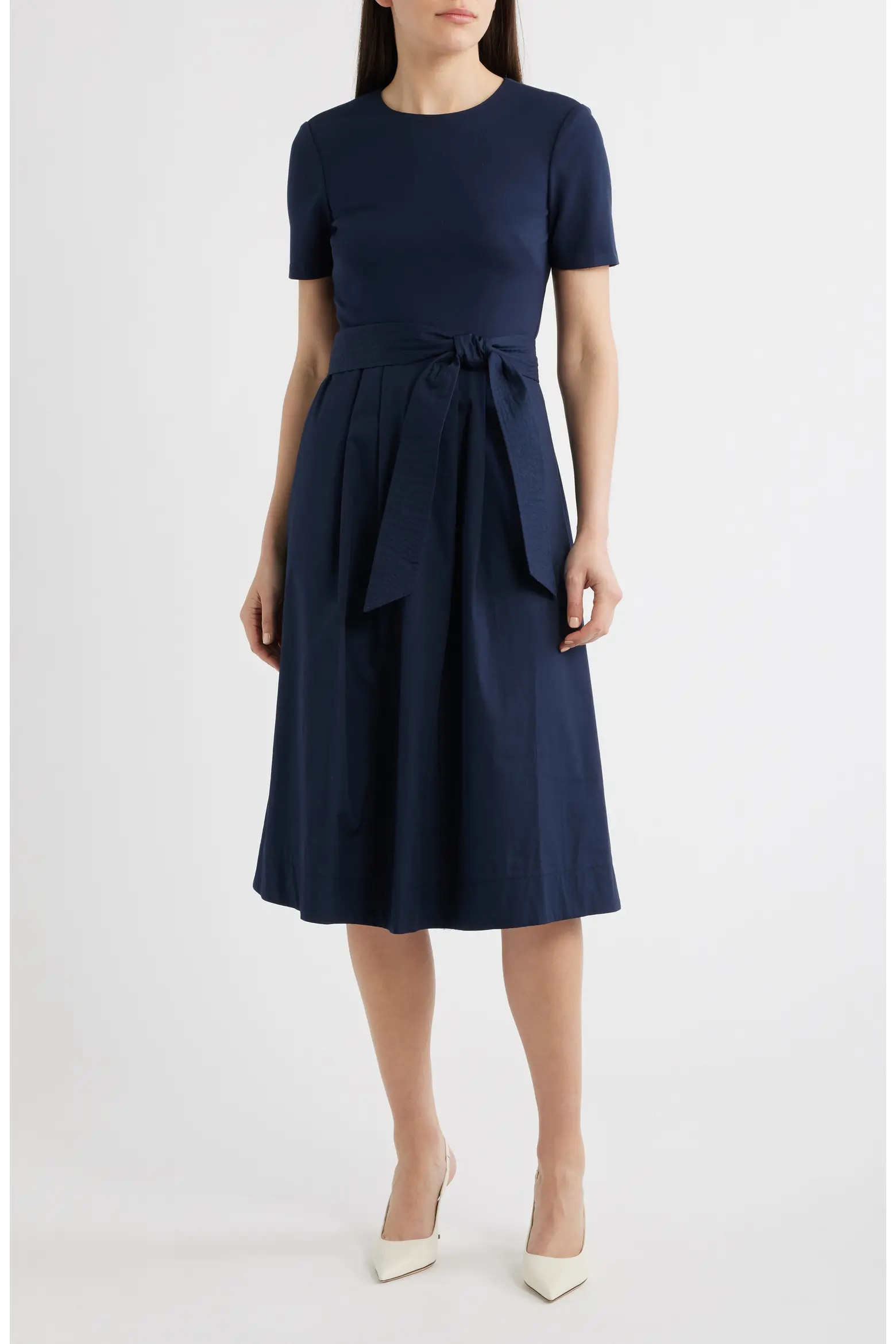Jewel Neck Tie Waist Midi Dress (Women) | Nordstrom | Nordstrom