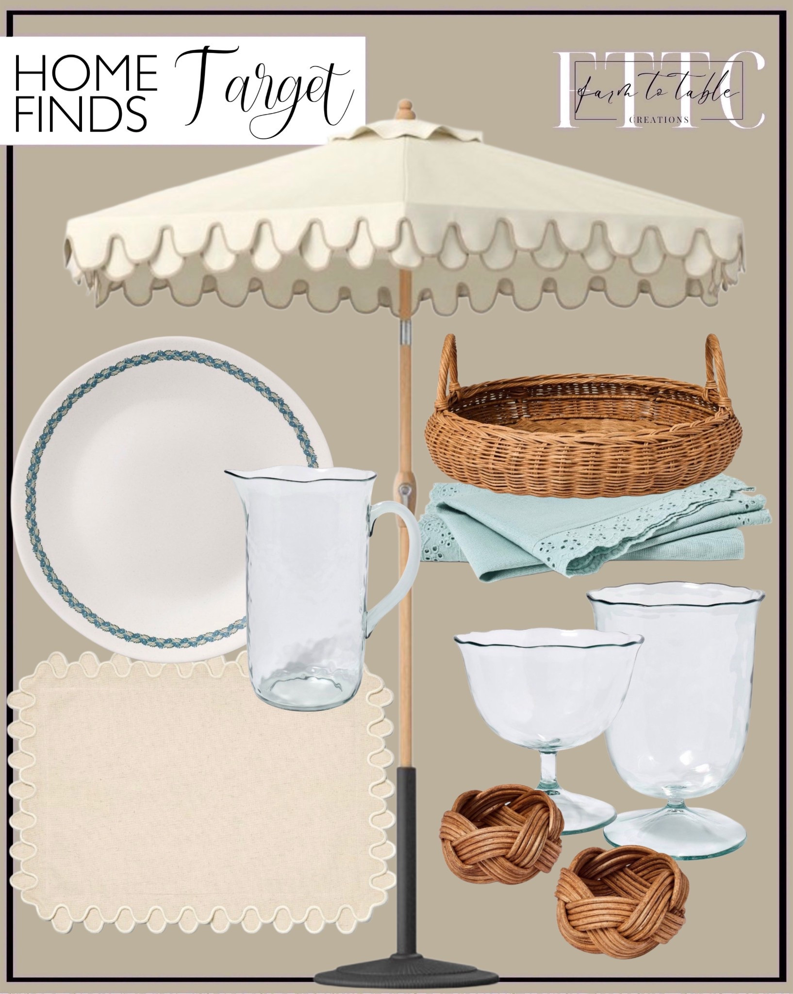 New Studio McGee Target Outdoor Entertaining Finds You’ll Love 🌿

Follow @farmtotablecreations on Instagram for more high-end looks for less 🤎

This setup is giving effortless summer hosting 😍 The scalloped umbrella is everything—such a statement piece—and paired with the soft blues, woven textures, and classic glassware, it creates the prettiest outdoor tablescape. I love how the wicker accents warm everything up while the dishes and linens keep it feeling fresh and light.

Whether you’re hosting brunch, dinner, or just enjoying a slow afternoon outside… these pieces make it feel extra special without overdoing it 🌿

#targethome #outdoorliving #entertainingathome #tablescape #outdoordecor #summerdecor #neutraldecor #homefinds #targetfinds #hostingideas #cozyhome #decorideas #outdoorentertaining #tabledecor #affordabledecor

target home | outdoor decor | patio styling | outdoor entertaining | tablescape ideas | summer hosting | scalloped umbrella | outdoor table setting | woven baskets | glassware | neutral table decor | blue accents | linen napkins | placemats | cozy outdoor space | patio decor ideas | hosting essentials | backyard styling | affordable outdoor decor | classic table setting | casual entertaining | home styling ideas | curated home | summer home | outdoor living

#LTKSaleAlert #LTKHome
