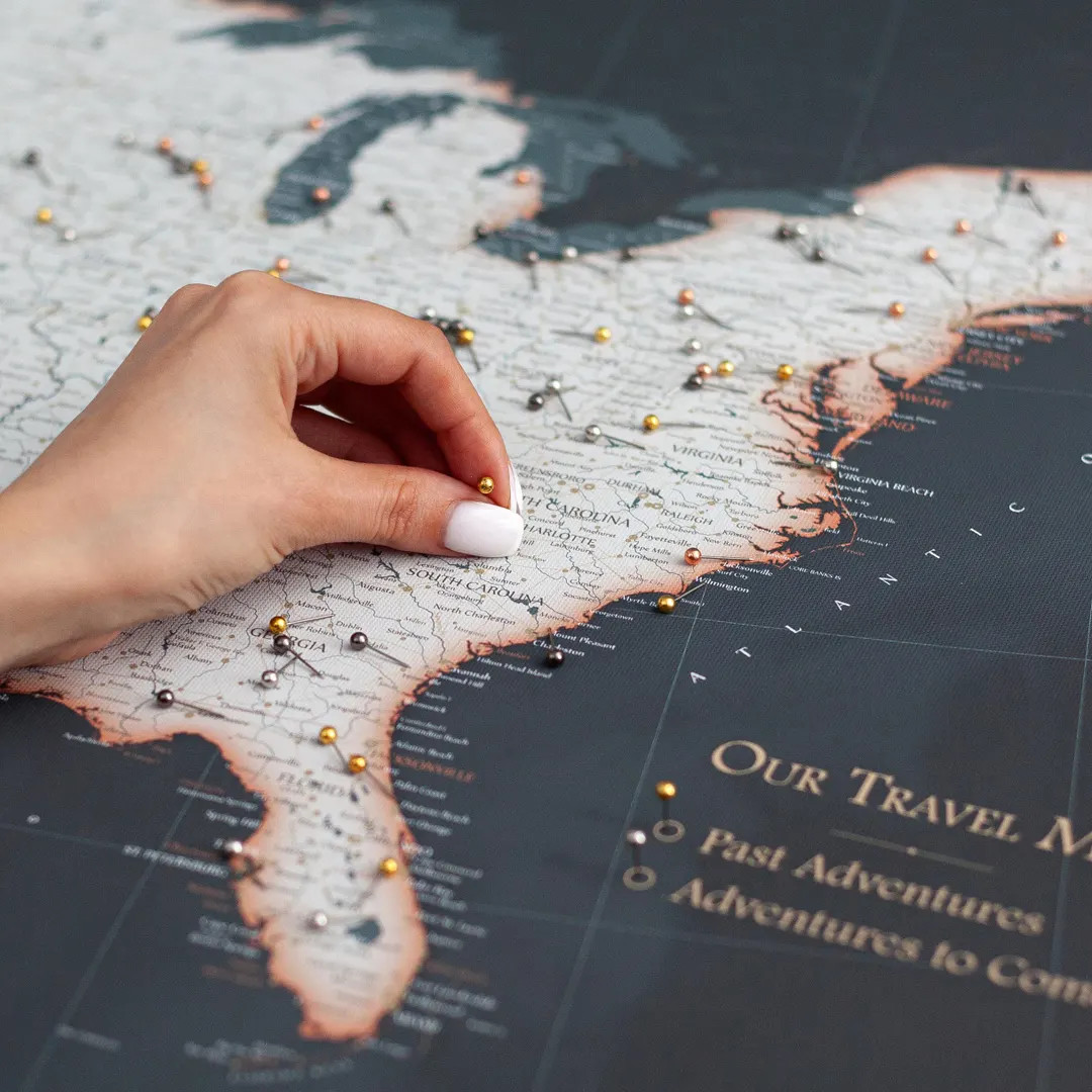 Dark USA Map With Pins – Framed Travel Map, Elegant Wall Art Gift for Home - Etsy | Etsy (US)