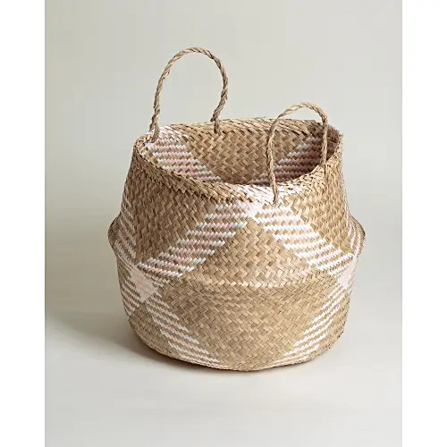 Checked Seagrass Storage Basket Medium | Oliver Bonas (Global)