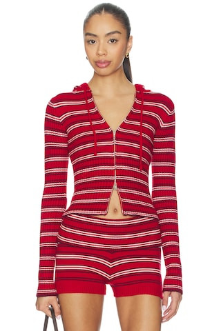 Frankies Bikinis Heritage Cloud Knit Hoodie in Strawberry Stripe from Revolve.com | Revolve Clothing (Global)
