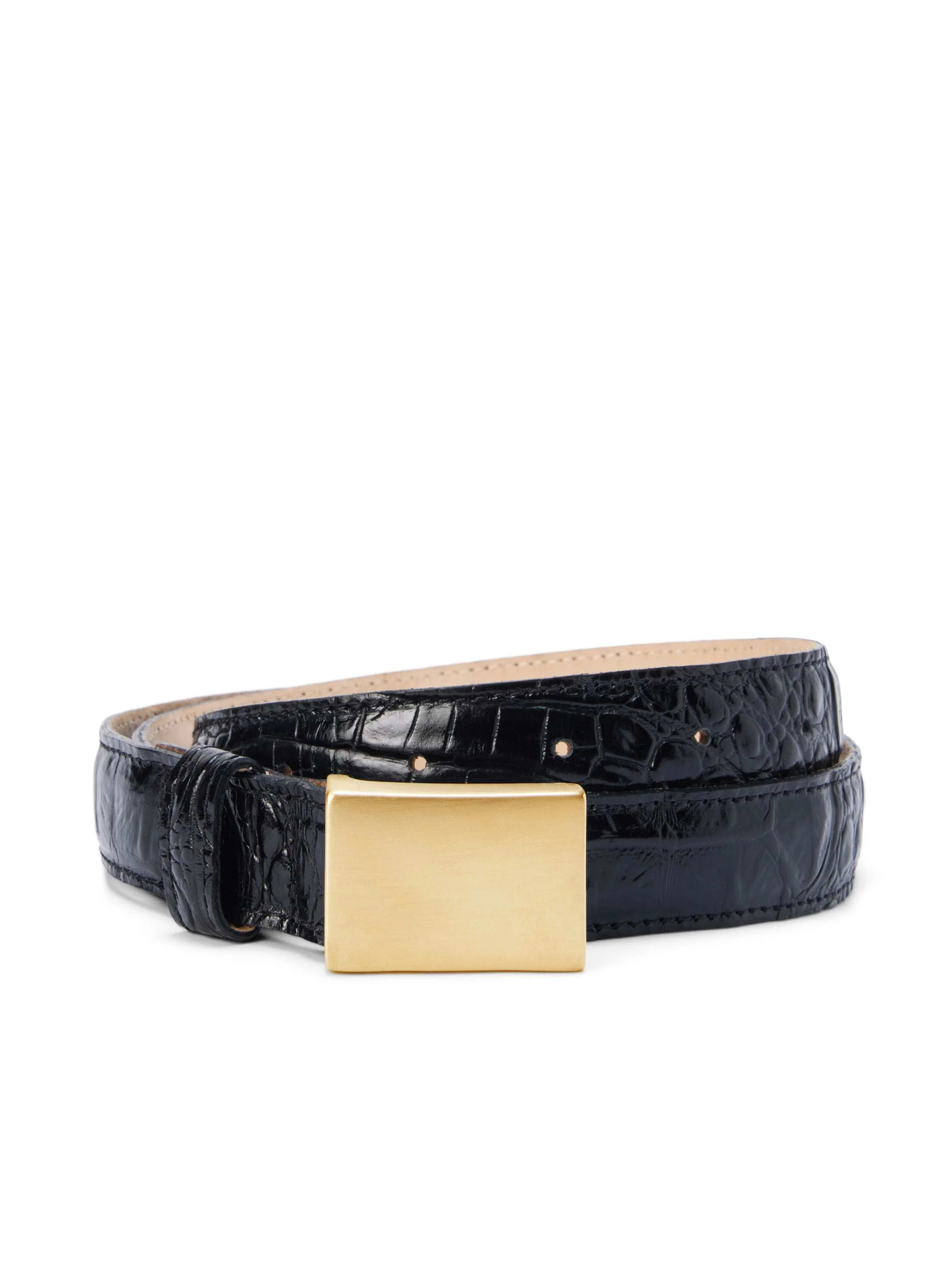 L'AGENCE - Amis Belt in Black Croc Embossed/Gold | L'Agence
